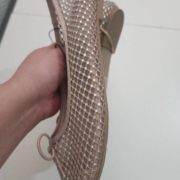 Pop Attraction Nude Women's Size 8.5 Beige Mesh Rhinestones Jewel Ballet Flat - Picture 7 of 12